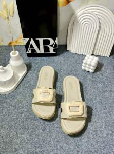 Sandal Selop Wedges Zara Aksen Persegi Sandal Wedges Kekinian Super Empuk Kode SM34