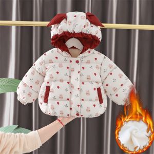 Áo Khoác Cotton Dày Cho Bé Gái Mùa Đông 2025 Áo Khoác Trẻ Em Thời Trang Mới Áo Khoác Lót Lông Cừu Đỏ Cho Bé Gái