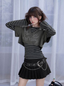 Bộ Đồ Hai Mảnh Sagidolls Dành Cho Nữ Có Mũ Trùm Đầu Họa Tiết Sọc Màu Xám Đậm Thường Ngày Dài Tay in Họa Tiết Mèo