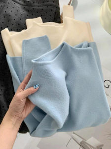 Slimming Effect Blue High Collar Loose Knitted Sweater Womens Autumn Winter Base Layer Shirt Korean Style Long Sleeve Top