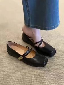 MASHUJIA | Soft Sheepskin Wrinkle Pig Nose Ballet Flats Thick Sole