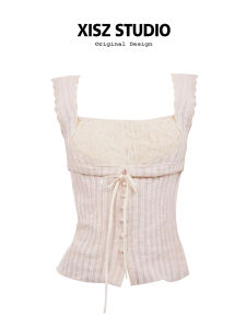 Pure Desire Sweet Spicy Butterfly Knot Strap Vest Womens Summer Super Beautiful Lace Trim Square Collar Slim Fit Sleeveless Top