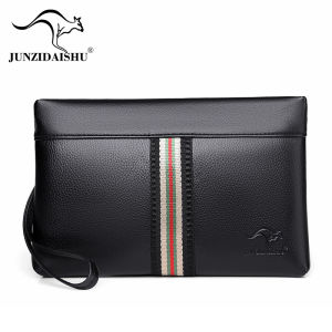 2024 Kangaroo Túi ví cầm tay phong cách công sở cho nam ly hợp phong bì Nam Túi Xách ruy băng màu tương phản Túi điện thoại di động Ví đựng xu kinh doanh đơn giản gió Đen