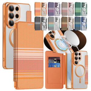 Leather Flip Magnetic Case for Samsung Galaxy S26 Ultra S25 Fe S24 Plus S23 S22 Wallet Wireless Charging Card Slots Phone Cover