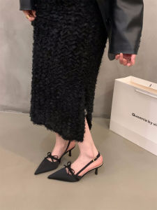 Elegant Black Pointed Toe High Heels with Butterfly Knot Design Fashionable Low Cut Sandals for Young Women in Summer