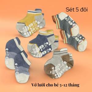 Sét 5 đôi tất lưới cho bé sơ sinh | Vớ lưới thoáng khí chống trơn trượt cho bé từ 5 tháng đên 12 tháng | Tất lưới trẻ em