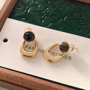 Tiger Eye Stone Metal Square Earrings Luxury Sensation Fresh out Fashion Jewelry Earrings for Women Geometric Pattern