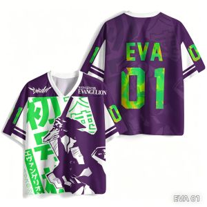 Bandai | Nam Evangelion Unit-01 Áo Thun Tay Ngắn Cổ Chữ V Trẻ Em Anime Mechana Fan Casual Street Thể Thao Polyester Mùa Hè Hàng Đầu
