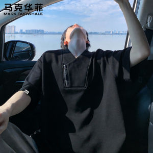 Mark Fairwhale | American Style Slanted Zipper Mandarin Collar Short Sleeve T-shirt