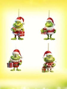 4Pc Christmas Decoration Grinch Collection: Multi-functional Ornaments for Cars Christmas Trees and Backpacks
