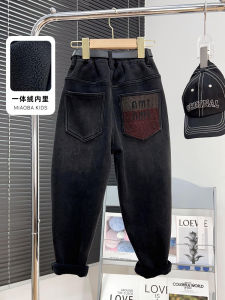 Thickened Fleece Lined Winter Jeans for Boys Warm Elastic Straight Leg mid Waist Long Pants Childrens Clothing Brand Miaobakids