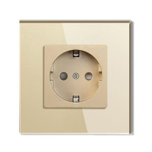 UBARO | UBARO EU Standard 16A Wall Socket Tempered Glass Panel 86*86mm Schuko Power Outlet With Iron Bracket AC250V