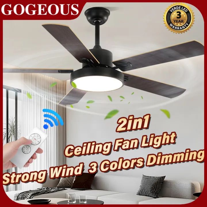 GOGEOUS ceiling fan with light with remote 3 colors dimming modern