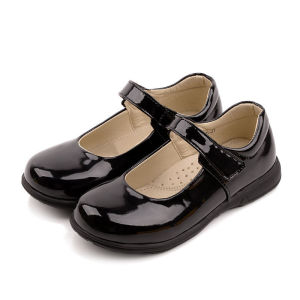 Black shoes for kids girls non-slip comfortable breathable Rubber Sole fashion children school leather shoes