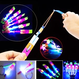 10pcs Led Light Arrow Rocket Helicopter Flying Toy Party Fun Gift Flying Copters Birthdays Thanksgiving Christmas Day Gift Outdoor Game For Children Kids