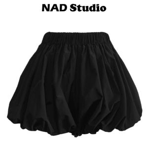 กางเกงขาสั้นทรงหลวมเอวสูงทรงหลวมสไตล์ฤดูร้อนสำหรับผู้หญิง ทรงกระโปรงทรงเมฆ ทรงกระโปรงทรงเมฆ สไตล์ลำลอง เอวยางยืด ผ้าโพลีเอสเตอร์