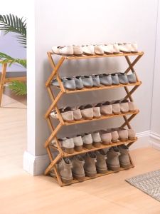 Free installation folding wooden shoe rack multi-layer space saving storage shoe rack