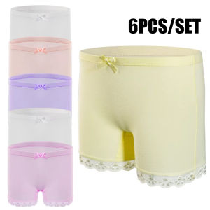 6PCS Girls Safety Panties Kids Cotton Boxers Briefs Cartoon Beach Shorts Solid color For 2-15 Years Old