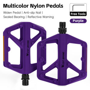 WEST BIKING Nylon Bike Pedals Anti-Slip Nail Sealed Bearing Reflective Warning 14mm Chromoly Steel Axle MTB Road Bike Pedals