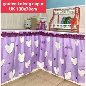 gorden kolong dapur wastafel bawah kompor motif love putih