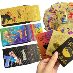 Bandai | 55pcs Pokemon Rainbow Gold Silver Black Foil Vmax Gx Cards Golden Letters English Game  Collection Battle Card Series Gift