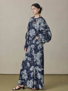 Botanical Indigo Print Retro Fashion Womens Set