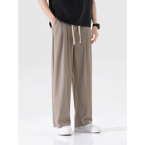Mens Summer Thin Ice Silk Straight Leg Pants Quick Dry Casual Sports Trousers Long Pants Fashionable Brand Tourist Wear