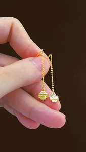 100% original 18k Pawnable Saudi Gold Four Leaf Earring Korean Style Jewelry Good Luck Bead Earrings Aesthetic Wedding Gift Creative Retro Earrings