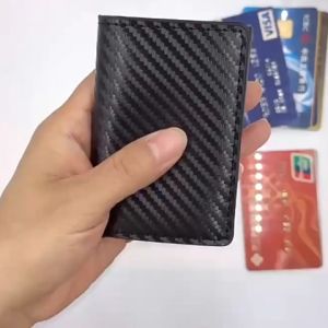 Carbon Fiber ID Credit Card Holder Wallets For Men Women Magic Trifold Leather Small Money Bag Purses Slim Mini Wallet