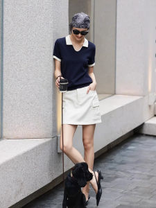 BOGUDU | Casual Relaxing Outfit Set Black Top Beige Skirt