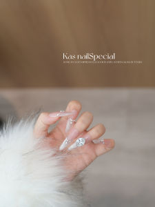 Handmade Ultra Long Gradient Blue Diamond Crown Nail Tips French Cat Eye Natural Feeling High End Wearable Nail Art Tools