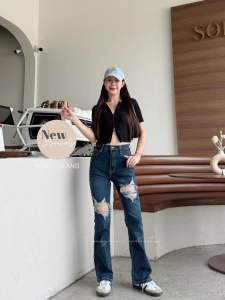 XANNSHOPS Punny jeans New‼️✨ ขาม้า ผ้ายืด เอวสูง