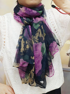 Fashionable Silk Scarf Korean Style Printed Thin Women's Shawl Long Rectangle Shape Spring Autumn Season Decorative Accessory