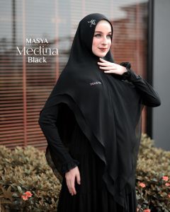 Set Gamis Dress Ceruty Babydoll Premium Syari Branded Broken White - Black - Putih - Hitam Mewah Masya Syari Terbaru Medina MADENIA SYARI By MASYA