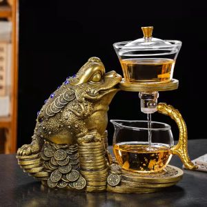 Trending Creative Boiled Tea Automatic Teaware Glass Bean Bag Kung Fu Tea Teacup Set For Home Golden Cicada Tea Making Device Teapot