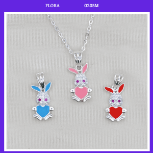 FLORA 0205M - [Có bán lẻ] Dây chuyền bạc ta hình thỏ màu hồng xanh đỏ dành cho bé gái
