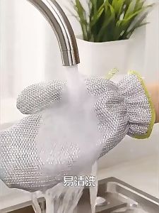 Kitchen Steel Wire Dishwashing Gloves Insulated Gloves Durable Thickened Waterproof Dish Cloth 银丝洗碗手套 厨房清洁手套 隔热加厚 百洁布