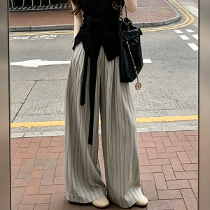 XUECAIQI | No Sleeve Black Knit Vest with Striped Pants Set Summer Outfit