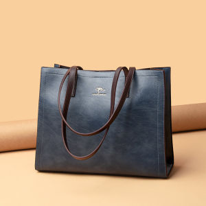 Genuine Leather Tote Bag Womens Handbag Large Capacity Single Shoulder Bag Trendy Cowhide Fashionable Casual Zipper Closure