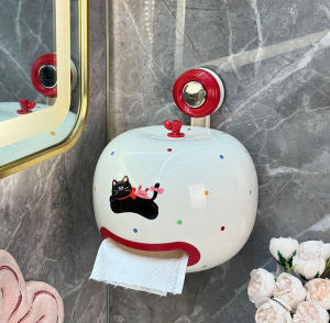 Bathroom Wall-Mounted Tissue Box Toilet Paper Holder No-Drill Red Apple Tissue Holder Bathroom Storage Rack Family Essentials