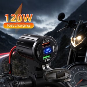 Olaf | 120w Motorcycle Modification Charger USB+Type-C Fast Charging Digital Display Adapter For iPhone Xiaomi Huawei Samsung Cellphone