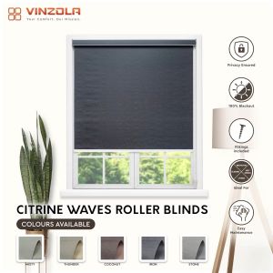 [Vinzola] Citrine Stone Waves Roller Blinds / 100% Blackout Langsir Bidai / Height 6ft / 7ft / 8ft / 9ft / 10ft