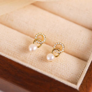 S925 Sterling Silver Double Ring Pearl Stud Earrings for Women 2024 New Arrival Best Selling Accessible Luxury Minority Design Earrings Classy Earrings