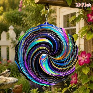 CIFbuy | 3D Colorful Swirl Dreamy Wind Spinner - 10 Inch Metal Art with 360 Swivel Hook for Christmas Halloween Garden Patio Gift