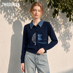 7.Modifier | Áo Blouse Knit Dập Vai Denim Phong Cách Slimming