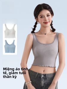 MiiOW | Áo ba lỗ không tay một mảnh cho nữ Áo ba lỗ ren cổ chữ U cotton pha trộn mặc trong và ngoài mùa thu