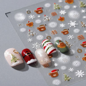 1pcs Hot Golden Christmas สติ๊กเกอร์เล็บเล็บ Charms Kawaii สัตว์หมีเกล็ดหิมะ 3D กาวเล็บ Deco Decals DIY