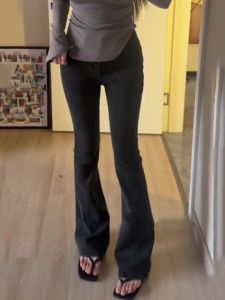 High Waist Flared Jeans Womens Spring Summer New Style Cover Hip Slimming Floor-Length Versatile Horse Hoof Pants Pear Shape Body