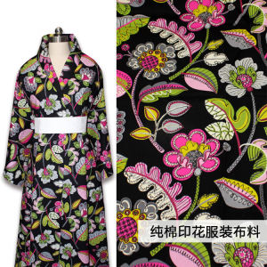 Pure Cotton Printed Fabric Tablecloth Door Curtain Large Flower Pattern Ethnic Style Black Background Handmade DIY Home Decor