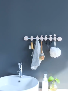 BUY 1 FREE 1 Adhesive Wall Hook Rack 6-Row | Nail-Free Adjustable for Kitchen Bathroom Storage